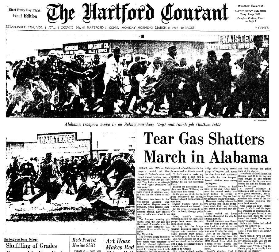 Williams & Lewis stood their ground peacefully & prayed. The troops advanced & charged. Then the beatings, the tear gas & the terror began. Uniformed aggressors struck out at men, women & children or chased them down on horseback. The marchers did not fight back. It was barbarous