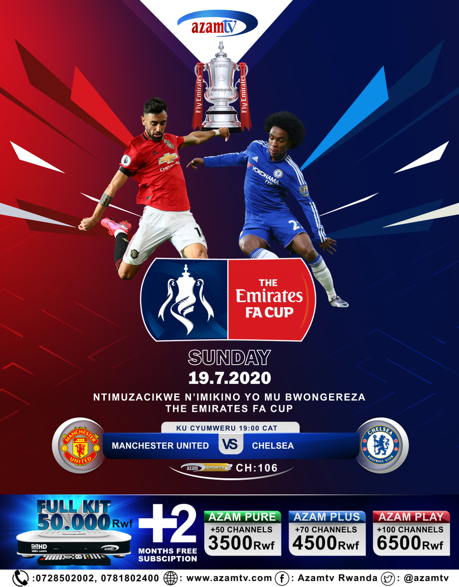 azamtvRw's tweet photo. MANCHESTER UNITED vs. CHELSEA FC
@EmiratesFACup  Semi-Final 
#Live on #AzamSports2 19:00 CAT 
#manutd  #ChelseaFC https://t.co/IlydfuADiK