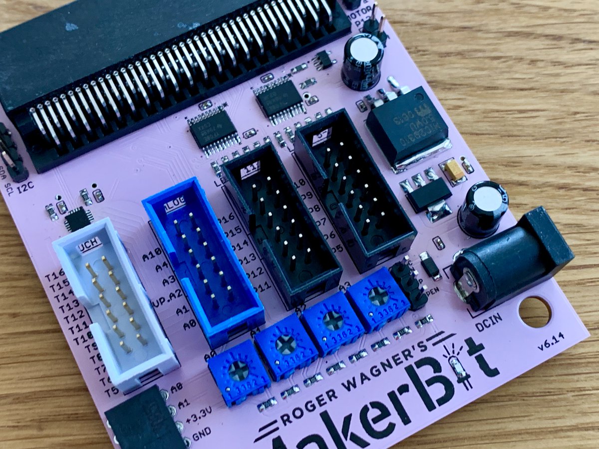 It's pink! <a href="/rogerwagner/">rogerwagner</a> surprised us with a special edition of the <a href="/TheMakerBit/">TheMakerBit</a> board. Thanks for fulfilling Lisa's wish!! She's already thinking of an LED project with unicorns and princesses.
