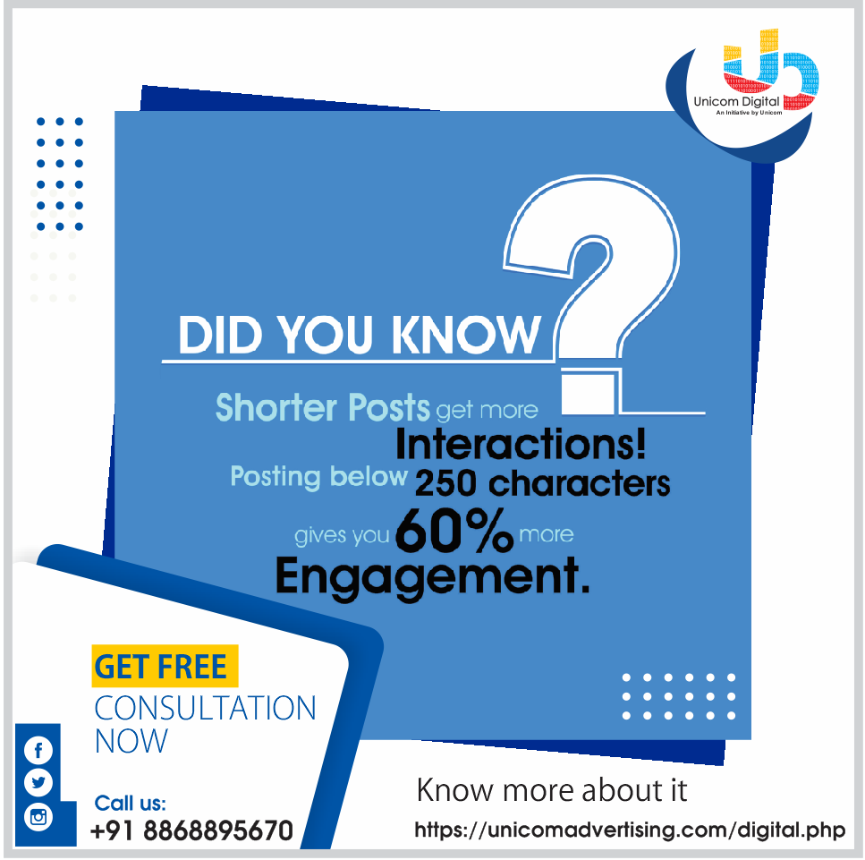 UnicomDigital's tweet photo. Did you know?
Shorter posts get more interaction!
Posting below 250 characters gives you 60% more engagement.
#paidcampaigns #socialmediatrainer #remoteworkers #virtualbusiness #outsource #socialmediaguru #instagramstrategy #socialmediaexpert #virtualassitantcommunity https://t.co/6eLJwoFlzE