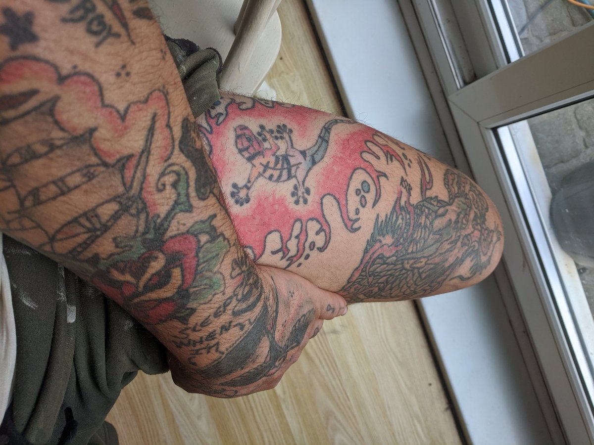 RobBakerOdinson's tweet photo. Late to the party, #NationalTattooDay all these are done by myself. 💪💪 Still have some gaps to fill. 💯💯 #tatted #inkedandbearded #tattooed https://t.co/LfqJgGnpMa