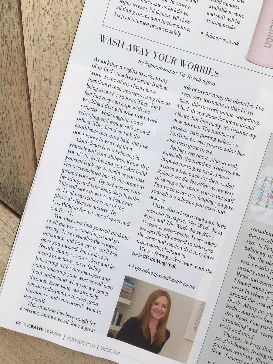 VivHypnotherapy's tweet photo. Iโve got another piece in the Bath Magazine this month. #BathMag #BuildingConfidence #positivity #Hypnotherapy #Solutions #VivKenchingtonHypnotherapy https://t.co/zhtg1qLZ6p