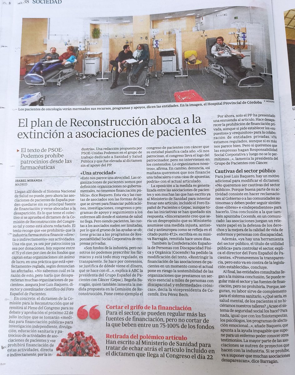 El plan de Reconstrucción que llega al #Congreso aboca a la extinción a #asociaciones de #pacientes. Así lo cuenta hoy <a href="/abc_es/">ABC.es</a> en su edición online e impresa ➡️cutt.ly/vajoehT