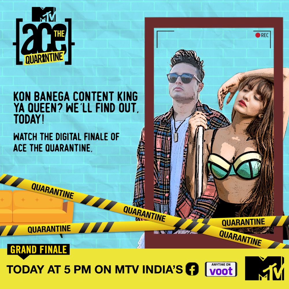 MTVAceOfSpace's tweet photo. Kisne rakha India ko high on entertainment. Aaj pata chalega! 
Watch the Digital Finale of #MTVAceTheQuarantine, today at 5 PM on @MTVIndia’s Facebook LIVE. https://t.co/PQZx18yASe