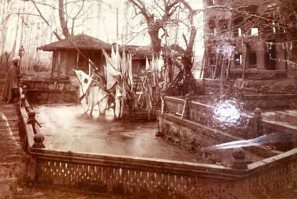 1st pic: Seen here with his brother Raja Amar Singh Ji (Chief of Jammu & Kashmir Army) performing Puja at Chandanwari during Amarnath Yatra, 1898. 2nd pic: A rare and old photograph of the sacred spring of Mata Kheer Bhawani in Tulmulla, Srinagar. 