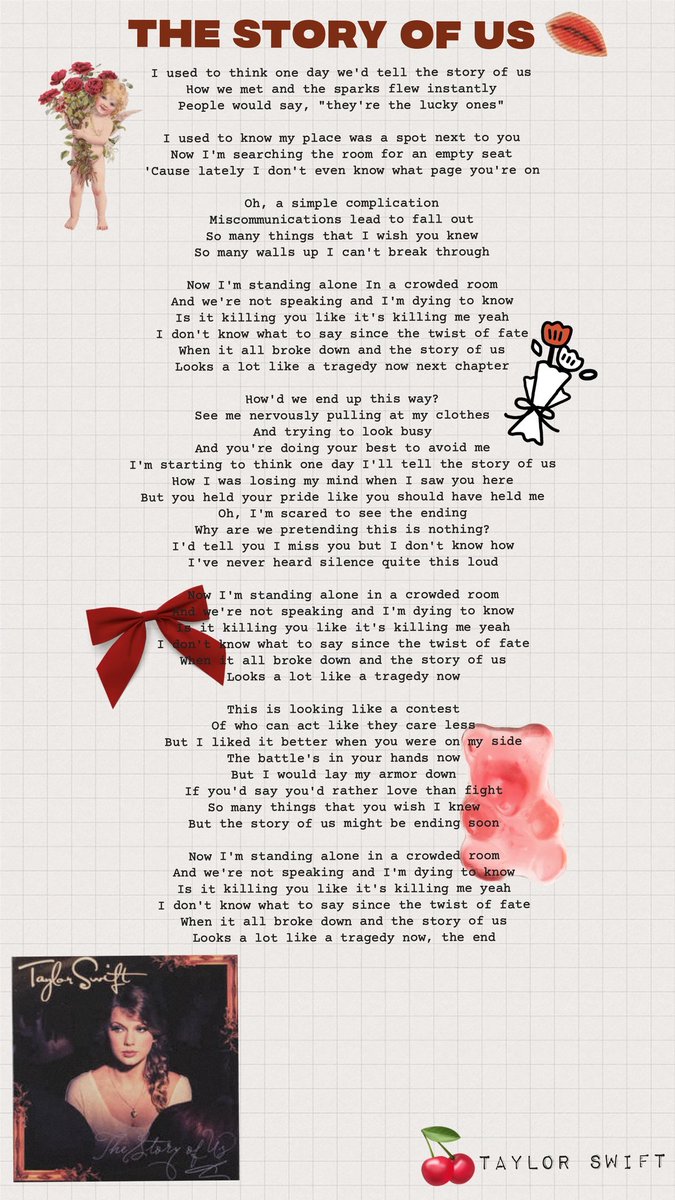 "'The Story of Us' is about running into someone I had been in a relationship with at an award show, and we were seated a few seats away from each other. I just wanted to say to him, 'Is this killing you? Because it's killing me," she said. Taylor was talking about John Mayer.