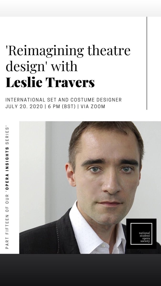 Something for Monday 6pm UK time. Opera Insight session.  Sign-up link to follow shortly.

#CultureinQuarantine #nsos #nsosuk #nationalstudentoperasociety #leslietravers #design #costume #costumedesign #setdesign #theatre #opera #classicalmusic #royaloperahouseacademy