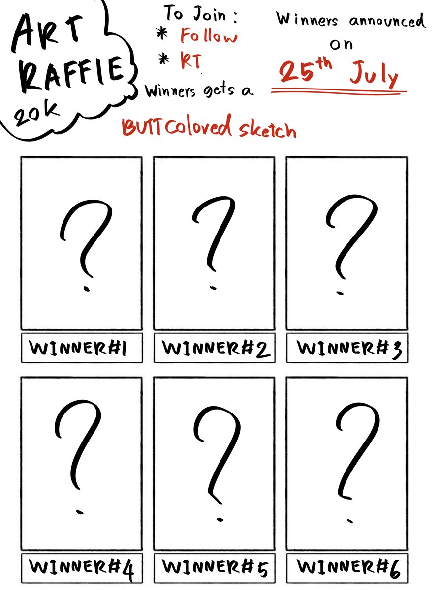 Might as well

20k ART RAFFLE LETS GOOOOOO

- Follow me and RT to join the raffle

- Both OCs and franchise characters are accepted, but you don't have to post them here, I'll contact you after I announce the winners for references 👌