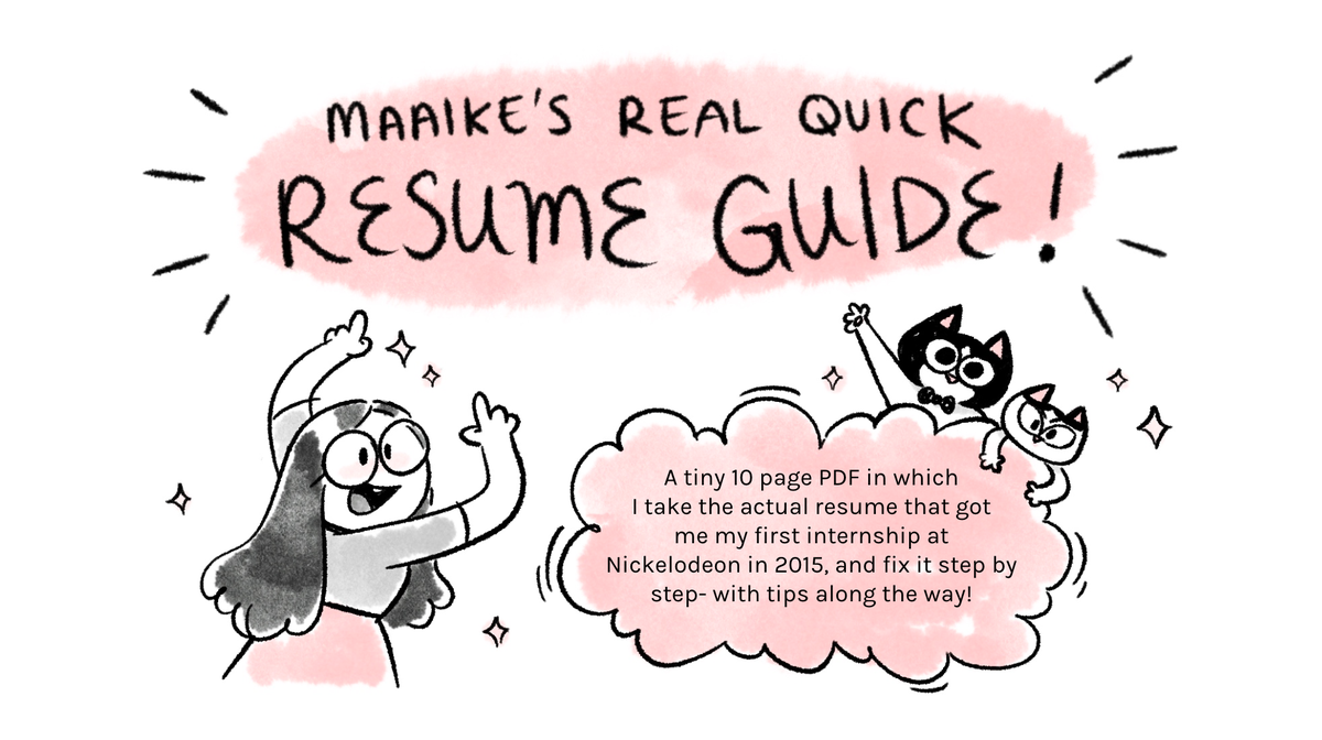 yesmaaike's tweet photo. I finally sat down and made a resume guide! A short but sweet 10 page PDF where I take the actual resume that got me my first internship at Nickelodeon in 2015, and fix it step by step- with tips along the way! Free to download!! (but tips are 👌💕)
https://t.co/SXyj3SZYZw https://t.co/8pPfu6uE4V