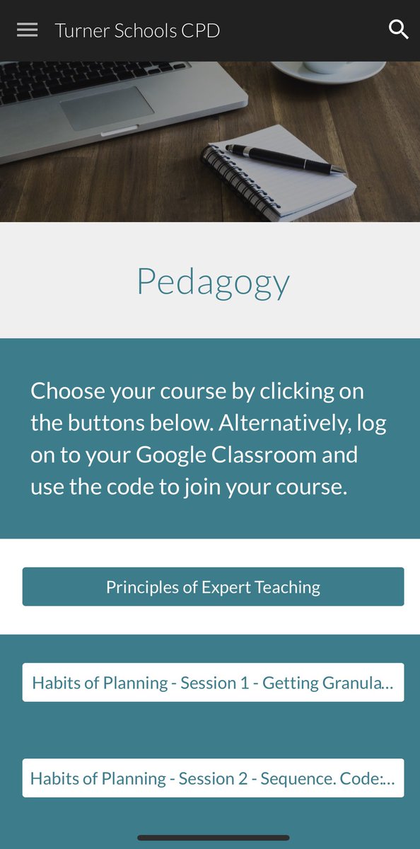 When you click on a page, it takes you to training courses you can choose from. Some link to online training, others take you to a Google Classroom. We use our Expert Teaching principles to underpin T&L and to support induction we have an introduction to each principle through GC