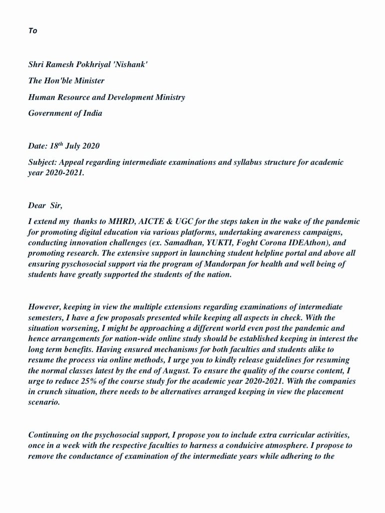 Aapkahrudananda's tweet photo. Appeal regarding intermediate examinations and syllabus structure for academic year 2020-2021.With full hope and faith I hereby furnish my requests and hence expect you to kindly take these into consideration.
@DrRPNishank @ugc_india @AICTE_INDIA @PMOIndia @CMO_Odisha @SMEOdisha https://t.co/3eKzPjjN2e