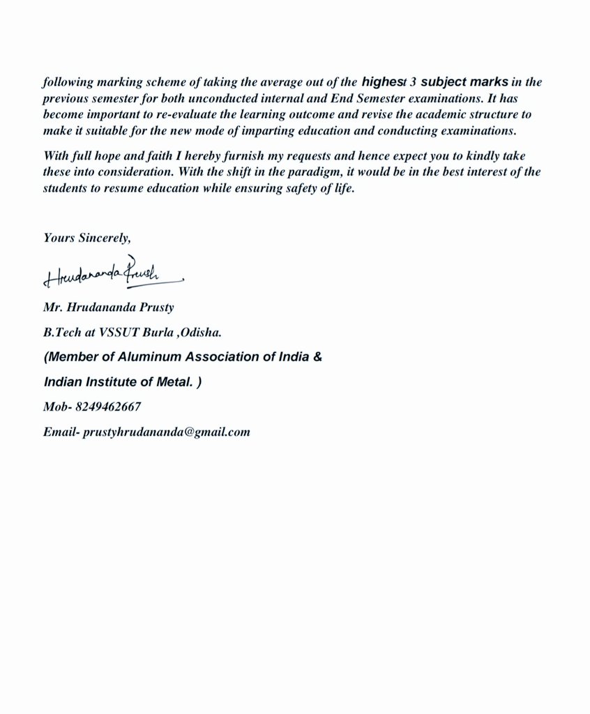 Aapkahrudananda's tweet photo. Appeal regarding intermediate examinations and syllabus structure for academic year 2020-2021.With full hope and faith I hereby furnish my requests and hence expect you to kindly take these into consideration.
@DrRPNishank @ugc_india @AICTE_INDIA @PMOIndia @CMO_Odisha @SMEOdisha https://t.co/3eKzPjjN2e