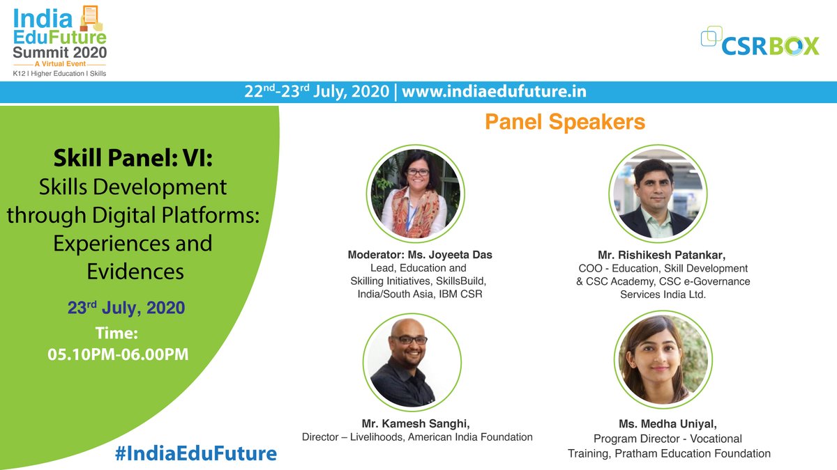 AIFoundation's tweet photo. #SavetheDate
AIF’s directors of #DigitalEqualizer @SanyuktaChatur1  &amp; #Livelihoods @kamesh_sanghi will speak on #COVID19 impact - #ReimaginingEducation and #SkillDevelopment through Digital Platforms. 
Join them on 22nd and 23rd July @indiaedufuture @csrboxorg https://t.co/8PMfVmTHDy
