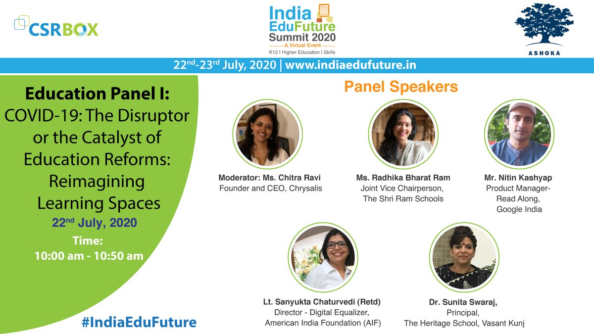AIFoundation's tweet photo. #SavetheDate
AIF’s directors of #DigitalEqualizer @SanyuktaChatur1  &amp; #Livelihoods @kamesh_sanghi will speak on #COVID19 impact - #ReimaginingEducation and #SkillDevelopment through Digital Platforms. 
Join them on 22nd and 23rd July @indiaedufuture @csrboxorg https://t.co/8PMfVmTHDy