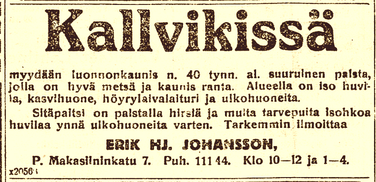 jouko_kokkonen's tweet photo. Myydään luonnonkaunis n. 40 tynn. al. (hiukan alle 20 hehtaaria - JK) suuruinen palsta, jolla on hyvä metsä ja kaunis ranta. Helsingin Sanomat 18.7.1920 #Suomi1920 #Kallvik https://t.co/GJscopUMPb