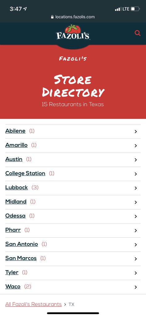 macadoodle00's tweet photo. @kserman11 That’s called fazoli’s and these are the locations in Texas. Best pasta chain ever. https://t.co/Xx0eKKpmnA