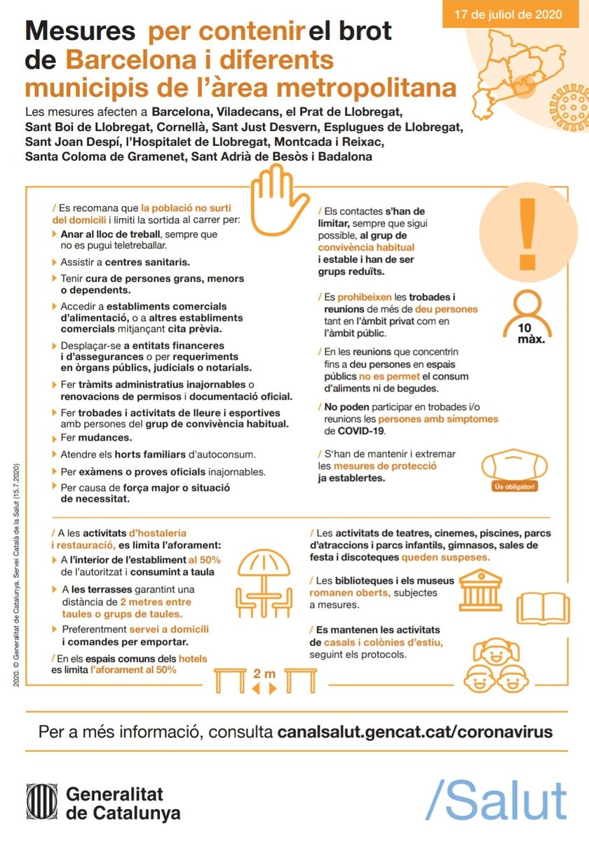 🚨🚨🚨🚨🚨 Mesures per contenir el brot de Barcelona i diferents municipis de l'àrea metropolitana👇 <a href="/salutcat/">Salut</a>