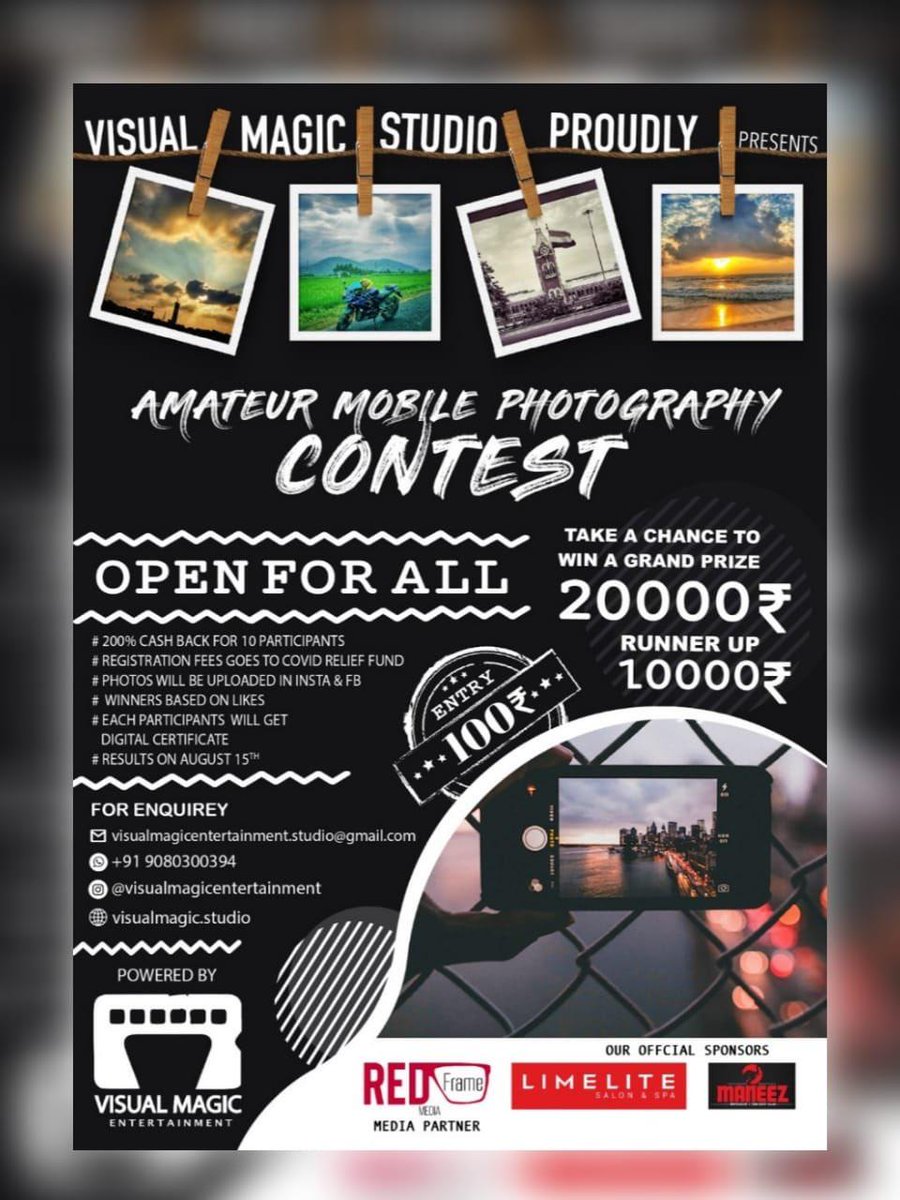 Filmi Street (@filmistreet) on Twitter photo .<a href="/visualmagic3/">Visual Magic Studio</a> Visual Magic Entertainment Presents Photography Contest you can submit any Pictures from your Best Click Prizes 1st ₹20000 - 2nd ₹10000 -3nd 200% Cashback (Top 10) all participant will get E certificate Reg fee ₹100 Gpay No -9789985478 forms.gle/ttynwkb5TobZBx… .<a href="/visualmagic3/">Visual Magic Studio</a> Visual Magic Entertainment Presents Photography Contest you can submit any Pictures from your Best Click Prizes 1st ₹20000 - 2nd ₹10000 -3nd 200% Cashback (Top 10) all participant will get E certificate Reg fee ₹100 Gpay No -9789985478 forms.gle/ttynwkb5TobZBx…