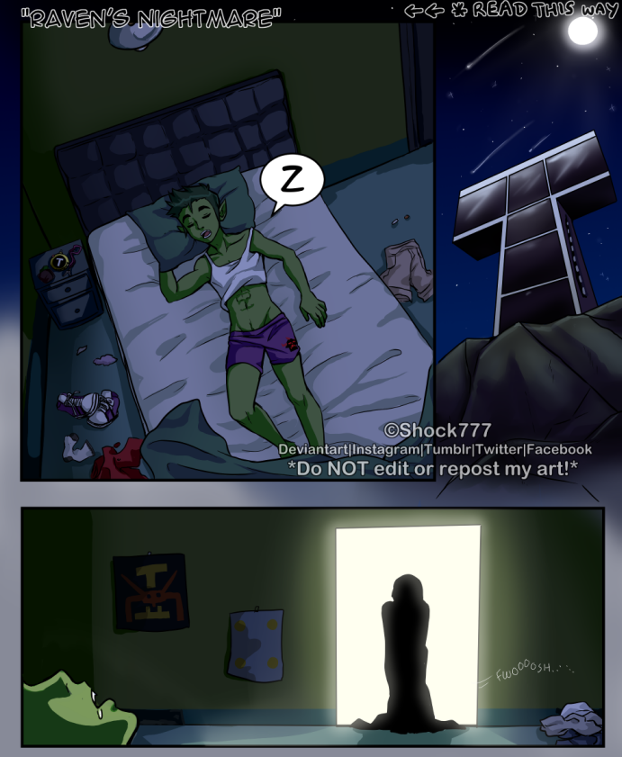 shock777's tweet photo. @MattCave83 challenged me to line and color his comic idea he had sketched, so....6 hours and 17 minutes later, here's the final product! 🤩 Thanks to those who showed up to the livestream to watch the process. Hope you like! #bbrae #raebb #beastboy #raven #teentitans #myart https://t.co/QUmJ4PrBiU
