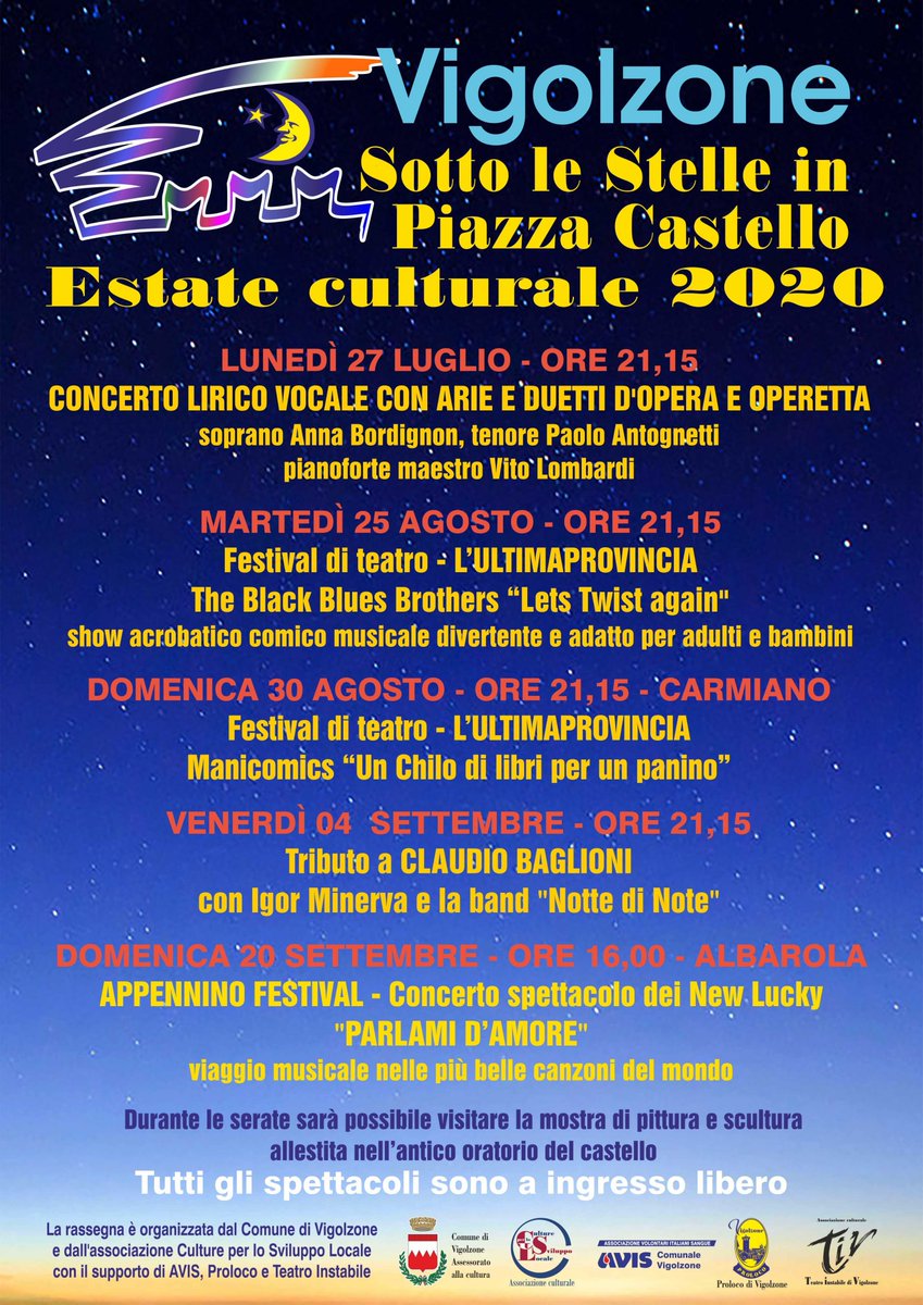 IatNureChero's tweet photo. #Vigolzone Estate Culturale 2020
#ValNure #Piacenza
5 appuntamenti dedicati alla #musica e al #teatro
#27luglio #25agosto #30Agosto #4Settembre https://t.co/RRRMgLc4sP