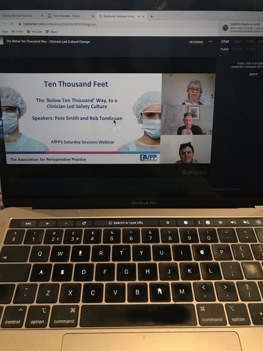 SaferSurgeryUK's tweet photo. We’re off!
The third webinar in our Saturday Sessions series has started. Overwhelmed by the number of people who have registered for today:
Ten Thousand Feet with Pete Smith &amp; Rob Tomlinson! @patientsafe3
#afpp #patientsafety #webinar #tenthousandfeet https://t.co/PSZHCxKxRB