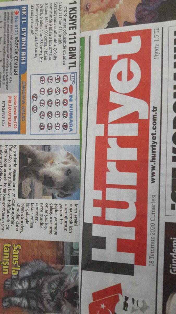 herkese gny bu bugünkü  hürriyet ga.arka sayfada 10 numara çekiliş  sonuçları.bugun cumartesi.on numara pazartesi çekiliyor.genel yayın müdürü  kanalında yalakalikla meşgul olduğu icin gazeteyle ilgilenemiyor.TUPCUYE DUYRULUR