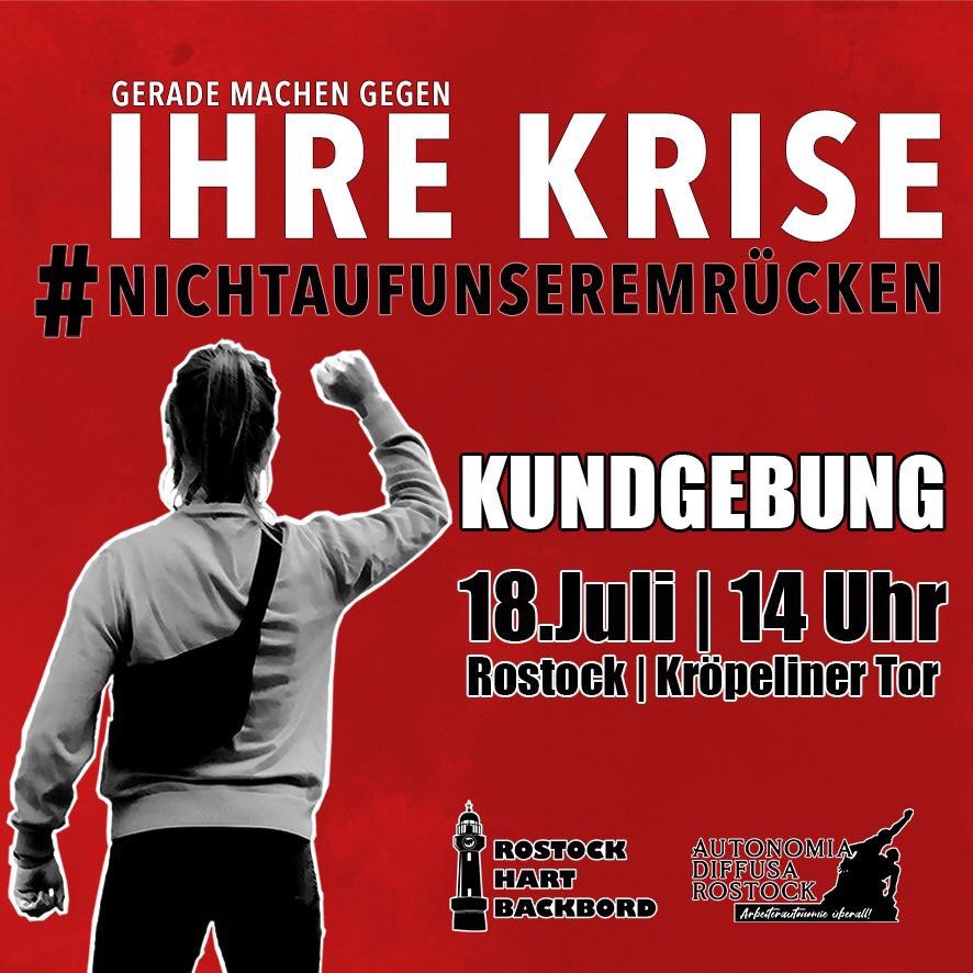 HartBackbordHRO's tweet photo. Kommt vorbei und bringt eure Maske mit!

Wir sehen uns!

#NichtaufunseremRücken #gerademachen #COVID19 #Corona #aktionstag #rostock #MV #klassenkampf #arbeitskampf #sozialismus #Arbeiterklasse #hartbackbord #antifaostdeutschland https://t.co/oK5ilEhdmg