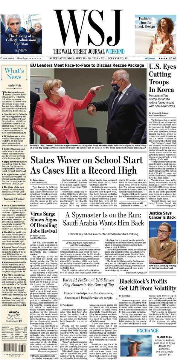 WSJ's tweet photo. Take a look at the front page of today's Wall Street Journal https://t.co/vnXgyUDeGd https://t.co/6UvlI4uBlL
