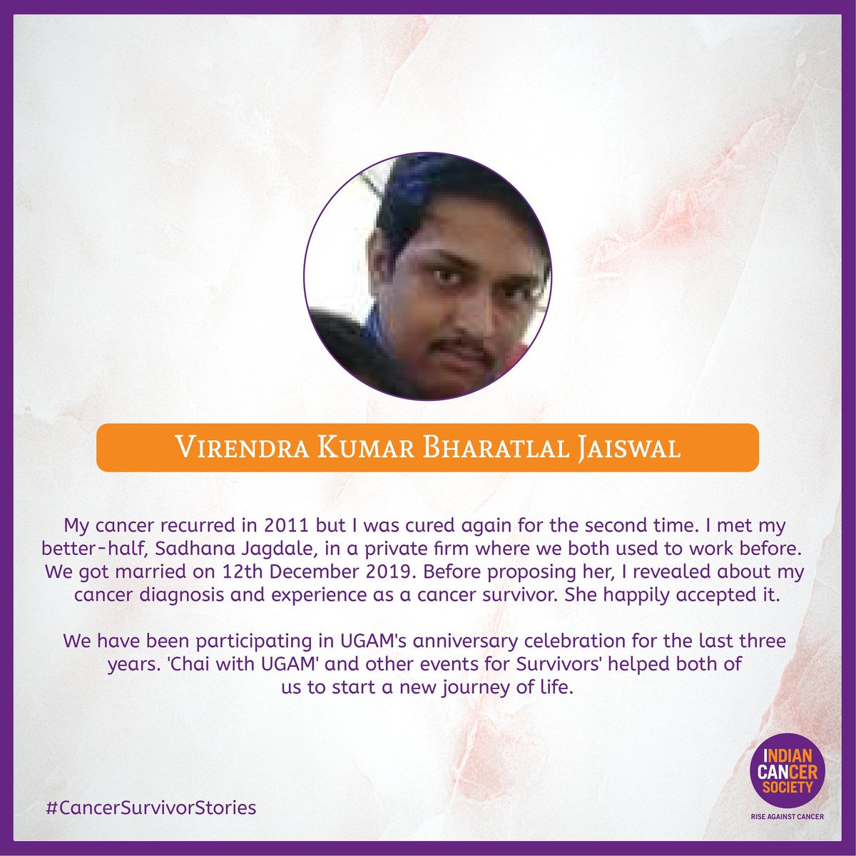 ics_1951's tweet photo. Recurrence happens but it's curable. Virendra Kumar Bharatlal Jaiswal a #cancervictor & ICS's #childhoodcancersurvivors support group #UGAM member fought the recurrence & now lives a happy life.
#humansofbombay #CancerSurvivors #IndianCancerSociety #cancersupport https://t.co/GwPYTt1vrA