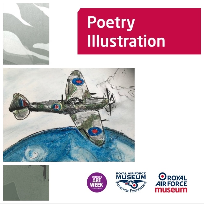 RAFMUSEUM's tweet photo. Pick up a pencil or paintbrush...it's the final #ChildrensArtWeek of 2020. Have a go at creating illustrations for the poem of pilots, High Flight. Find the poem and discover more about its Spitfire flying author β‘οΈ https://t.co/XGzfinRc05 #GetKidsCreating @engagevisualart https://t.co/kbGP3KtBD4
