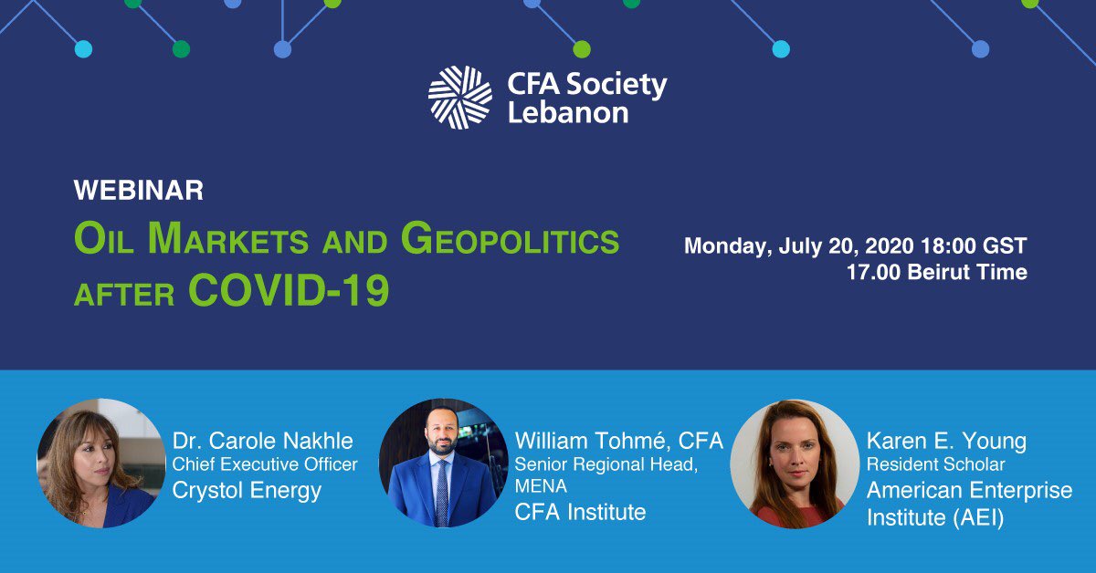Don't forget to tune in on Monday 20 July at 17:00 to join the interactive #webinar hosted by #CFAInstitute entitled “Oil Markets and Geopolitics after COVID-19”.