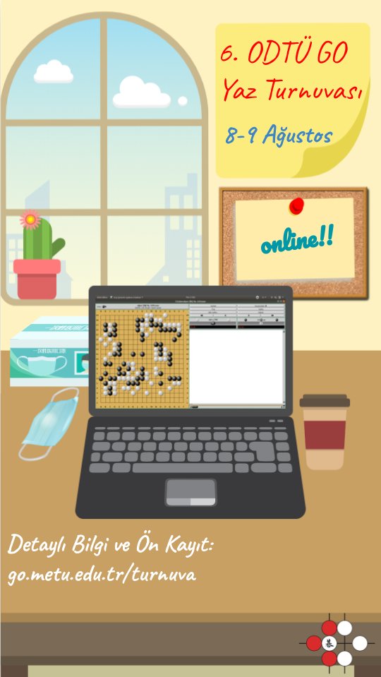 Detaylı bilgi ve ön kayıt için:
go.metu.edu.tr/turnuva

#go #baduk #weiqi #odtü #metu #turnuva #türkiyego #turkiyego #kgs
