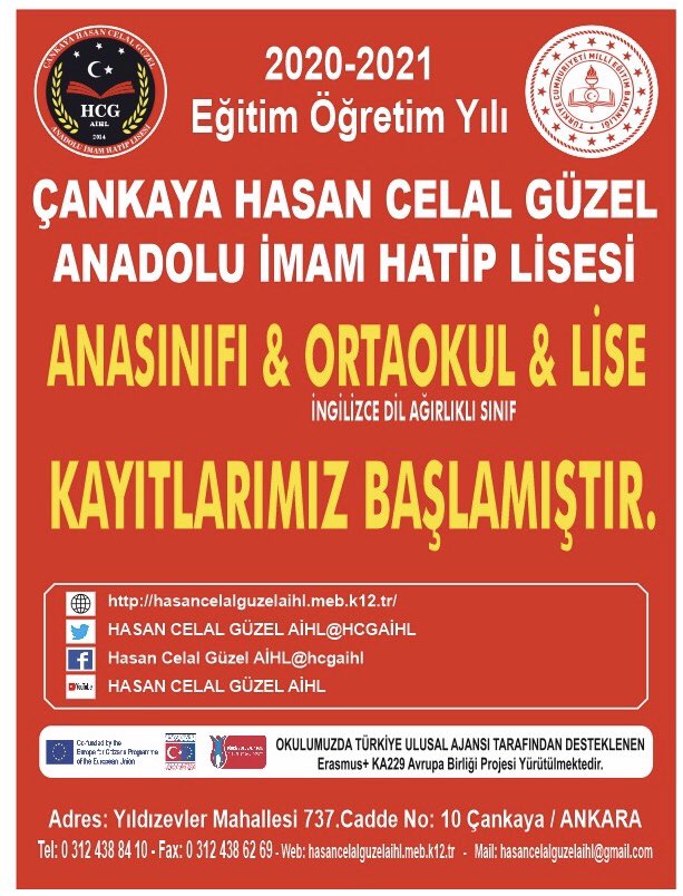 2020-2021 EĞİTİM ÖĞRETİM YILI ANASINIFI, ORTAOKUL VE LİSE KAYITLARIMIZ BAŞLAMIŞTIR. <a href="/tcmeb/">Millî Eğitim Bakanlığı</a> <a href="/MemAnkara/">Ankara İl Millî Eğitim Müdürlüğü</a> <a href="/turanakpinar/">Turan AKPINAR</a> <a href="/cankayailcemem/">Çankaya İlçe Millî Eğitim Müdürlüğü</a> <a href="/meb_dinogretimi/">MEB Din Öğretimi Genel Müdürlüğü</a> <a href="/yilmaznazif/">Nazif Yılmaz</a> <a href="/Yasarturk6155/">Yaşar TÜRK</a> <a href="/ziyaselcuk/">Ziya Selçuk</a> @AtifAla_Tkb