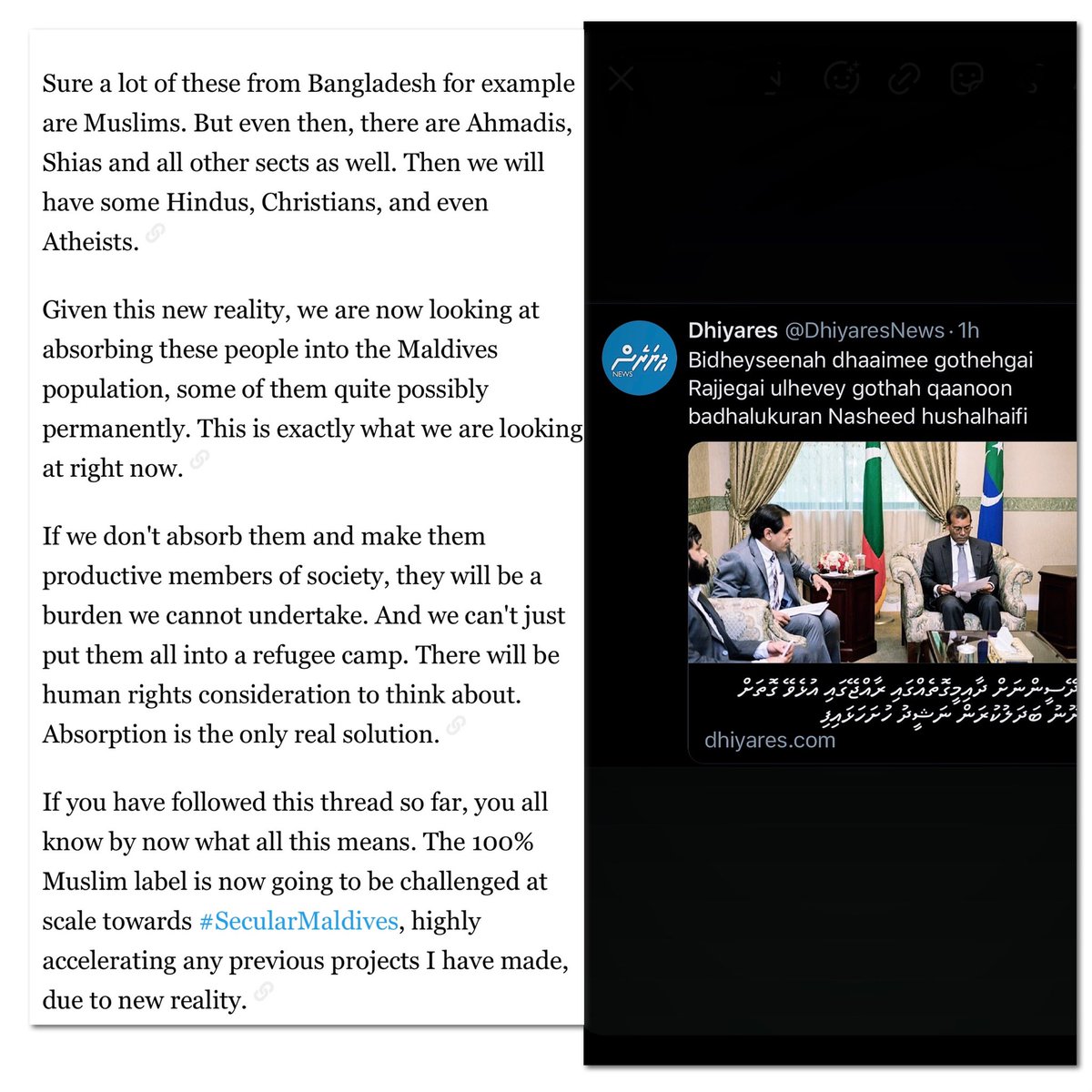 You all know by now what all this means. THE 100% MUSLIM LABEL IS NOW GOING TO BE CHALLENGED AT SCALE TOWARDS #SecularMaldivs... Muju naeem
#WakeUpPpl
#DefendIslam
#notolaadheeneefikuru

x.com/Raaif117/statu…