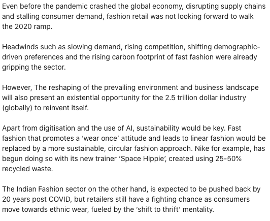 peaknorthgroup's tweet photo. #fashion industry was slowing down even before corona, sustainability would be the key. @arujsingla @reliancetrends @Lifestylefas @AdityaBirlaGrp @hm @Gap @TataCLiQ @apparelgroupusa @Macys @saks @VictoriasSecret @BoF #fastfashion #sustainability #Recycle #coronavirus @Abercrombie https://t.co/Vg560noCy9