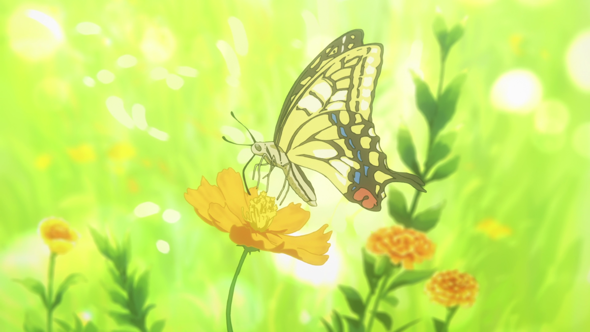 This butterfly will appear later but it symbolize's Kumiko's metamorphosis and change. The fact that it's taking off means that a change is starting to occur in Kumiko, she's now about lift off and go on a journey towards achieving the excellence she desires.