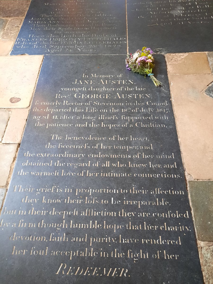 On the anniversary of her early death, at the end of our week celebrating her work through #JournalingwithJane, we've come to <a href="/WinCathedral/">Winchester Cathedral</a> to lay flowers from the garden on #JaneAusten's grave.
