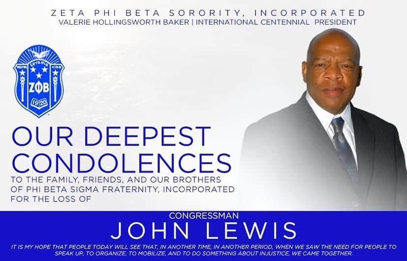 ZetasInEngland's tweet photo. R. I. P to a great man &amp; civil rights ICON, Congressman John Lewis. We extend our heartfelt condolences to his family, friends and our Brothers of Phi Beta Sigma Fraternity, Inc. Let us continue his legacy. Take your rest, Brother! #phibetasigma #zetaphibeta #blue&amp;whitefamily🕊💙 https://t.co/utWa66AKfo