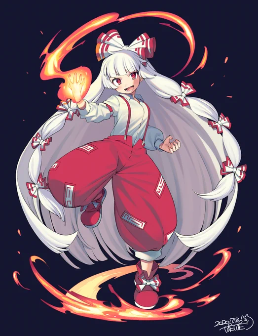 Skebで描かせていただいた妹紅。ひーっさしぶりに描いたよもこたん 