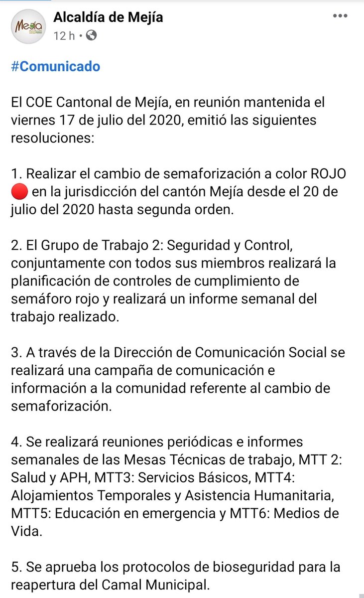 fabriciovelav's tweet photo. ATENCIÓN: Mejía, uno de los 8 cantones de Pichincha (colindante con Quito y las provincias de Cotopaxi y Santo Domingo de los Tsáchilas) volverá el lunes 20 de julio a semáforo rojo, ante el aumento de contagios por Covid-19. Zona fundamentalmente, ganadera.
@PrimeraPlanaECU https://t.co/gdLp5af5v9