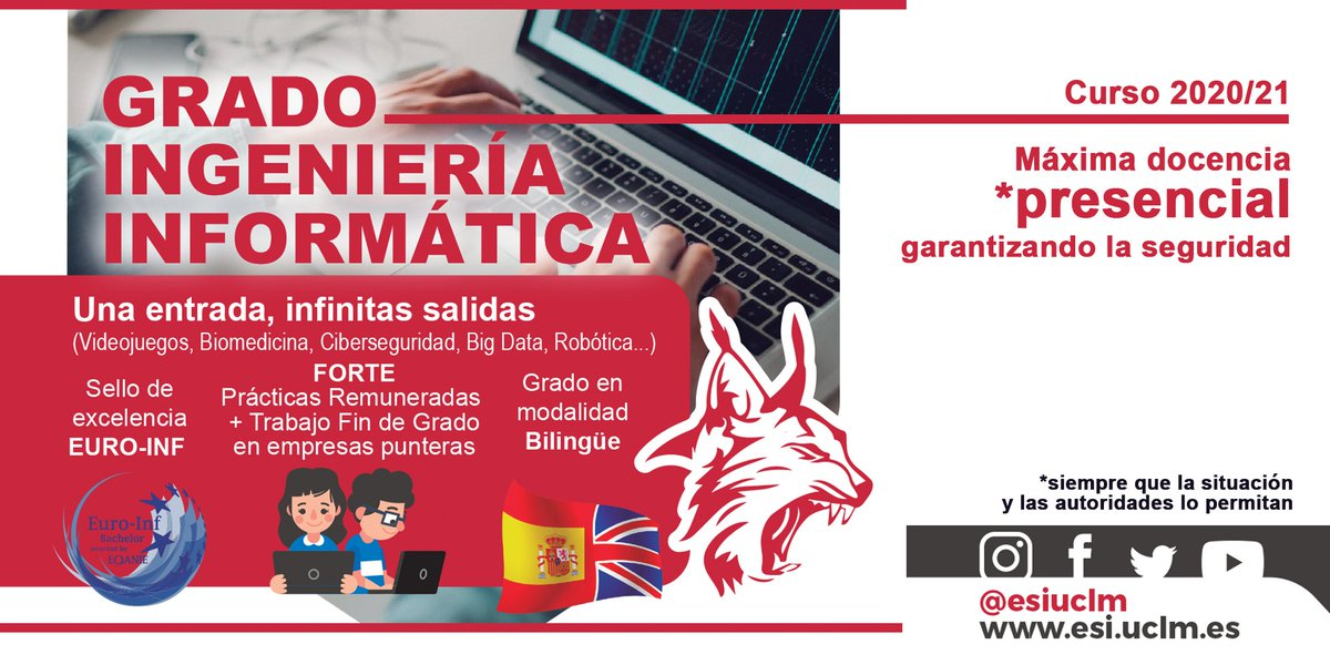 esiuclm's tweet photo. 📢La @esiuclm cuenta con el sello #euroinf 🇪🇺, lo que garantiza que se cumple con los altos #estándares de calidad, académicos y profesionales 💼 a nivel #internacional 🌍.
#selectividad2020 #informatica #evau2020 https://t.co/HdyWuXjOIX