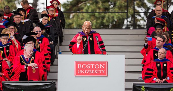 BU_Tweets's tweet image. “Be optimistic, don’t get lost in a sea of despair, but be bold, be courageous, &amp;amp; all will work out.” — #RestinPeace, John Lewis. We are grateful for your wise words at our 2018 Commencement. Your work will continue to inspire us to do the right thing and get into “good trouble”.