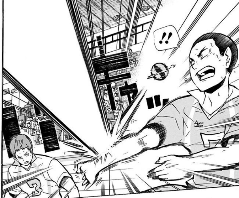 First off, in this match there are not a lot of the more outlandish techniques that Furudate developed later on. However, what make this match such a visual treat is the use of very thick lines, (I love when ball paths are drawn with such thick lines. If memories serve, )