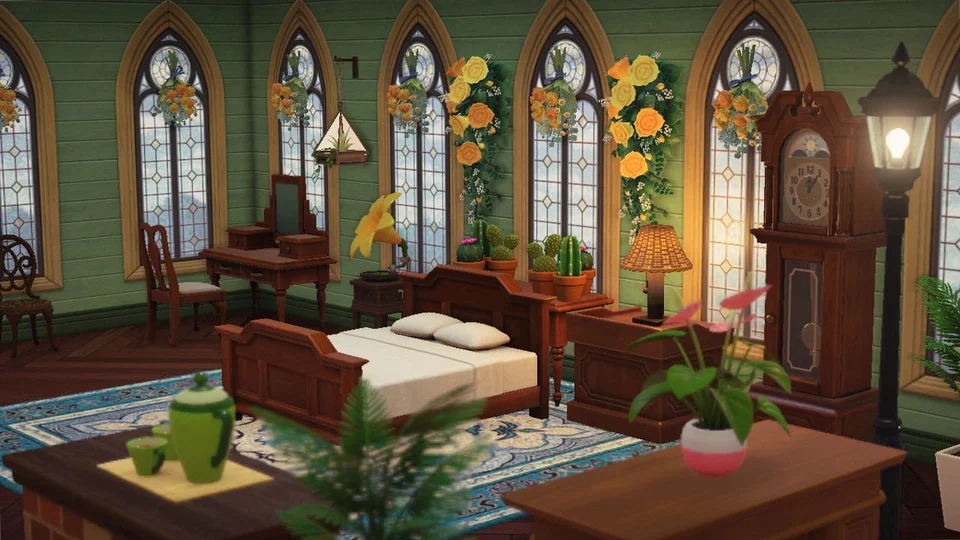 222. Une chambre ancienne et naturelle ! (Source :  https://www.reddit.com/r/AnimalCrossing/comments/hqf60s/wanted_to_share_a_pic_of_my_upstairs_bedroom_i/)