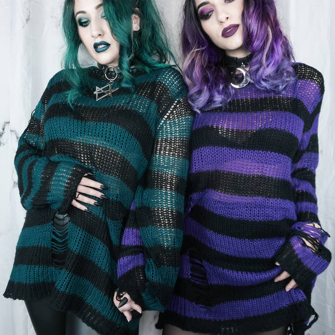 Teal Or Purple?🖤 

Sea Punk &amp; Wonka Knit Sweaters

cutt.ly/STRIPES | We Ship Worldwide!🌙

[Models <a href="/deathlyberry/">Deathlyberry</a> &amp; @following.flies wears size S]

#killstar #nugoth #gothicfashion