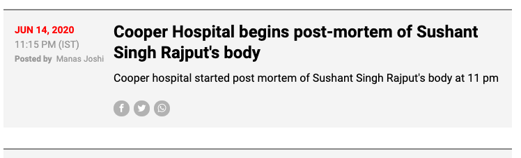 patelsoha18's tweet photo. The postmortem of SSR body ws done in Cooper hospital at 11PM June 14th according to media. 
- Y ws it done late night?
- On Sunday night they got 5 doctors to do postmortem?
- Y in a hurry to finish postmortem n cremate body next day?
#WhyFearCBIForSSR
 https://t.co/d0af1FMQ9y