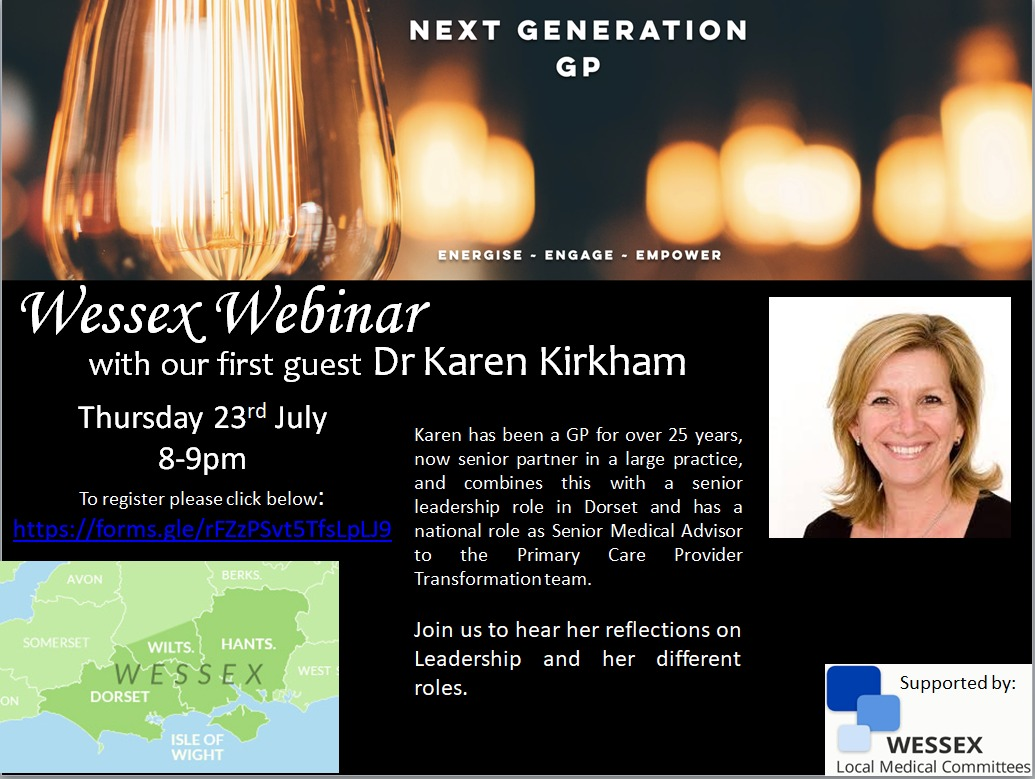AnnaReedGP's tweet photo. The first ever @NextGGP Wessex Webinar is next week,the fabulous @karen_kirkham2 will be joining us to talk about her leadership journey&the impact COVID has had on her role. We'd love it if you would join us ๐ sign-up here: https://t.co/XoLfkxQbAP #nextgenerationGP https://t.co/06PMwoqJTL