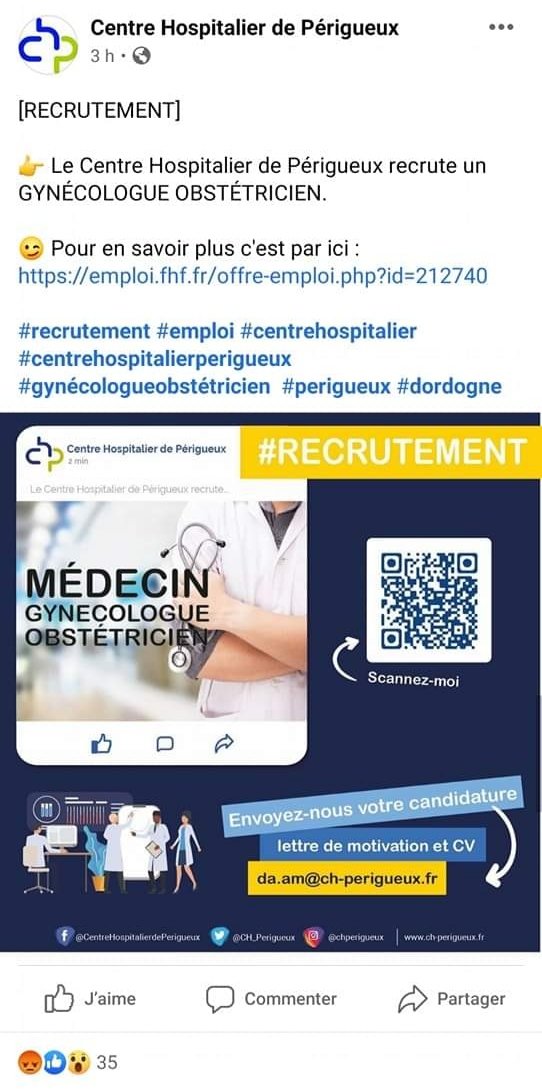 Elojoah's tweet photo. Le Dr Haddad était le seul à appliquer strictement la loi sur la stérilisation à visée contraceptive de 2001. Ce qui a été sanctionné était son implication dans son métier.
Quelques heures plus tard l'hôpital à bien publier une offre d'emploi pour un nouveau gynécologue. https://t.co/qS91n4lDSL