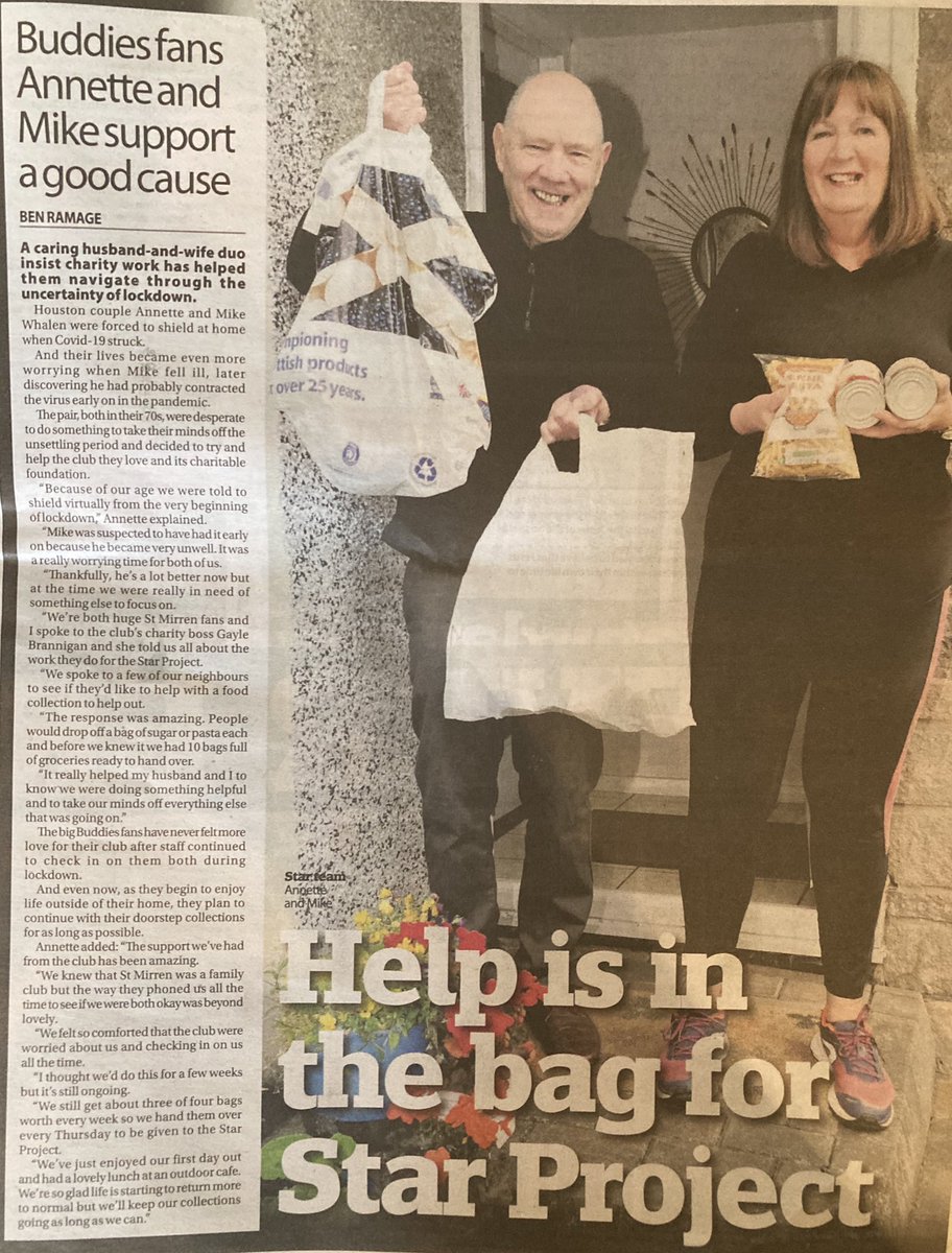 STARprojPaisley's tweet photo. Annette and Mike have given such amazing support helping us to tackle #FoodInsecurity over the lockdown period. We can’t thank them enough 🙌 #TrueSaints https://t.co/DCBixHCWHv
