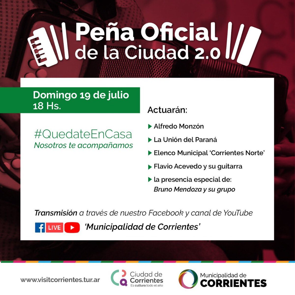 *Nuevos artistas se suman a la Peña Oficial de la Ciudad 2.0*

Este domingo a partir de las 18, el público chamamecero podrá disfrutar de destacadas actuaciones de artistas de la región. A través del Facebook y el canal de YouTube de <a href="/municorrientes/">Municipalidad de Corrientes</a>